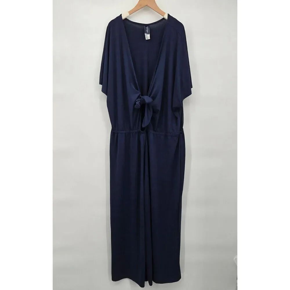 Swimsuits for All Jumpsuit Cover Up Size 18/20 Navy Tie Front